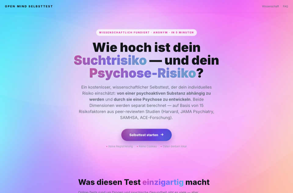 Screenshot of Drogenrisiko-Test